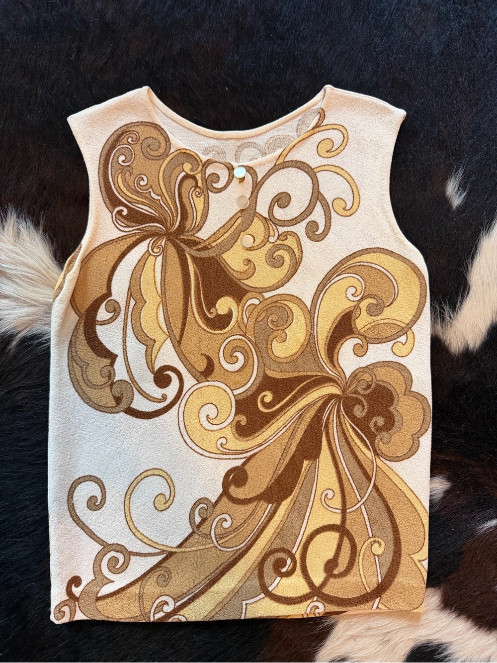 Vintage Cream and Brown Swirl Tank Top